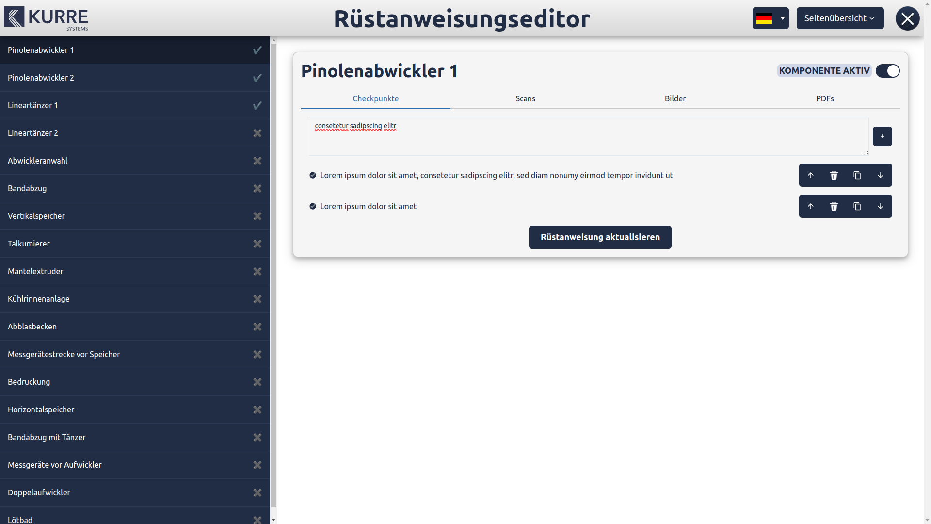 Rüstanweisung für eine Kabelfertigung